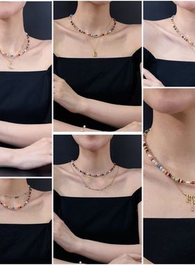 彩虹之约纯天然原石项链 天然原石淡水珍珠 钛钢电镀不掉色送配饰