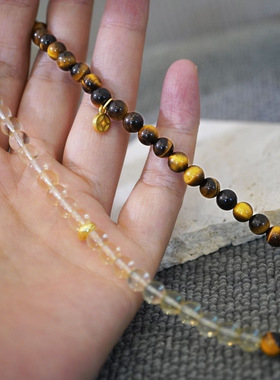 源200+！现119！虎眼石搭配黄水晶手串 设计师款 显白又高级纯元