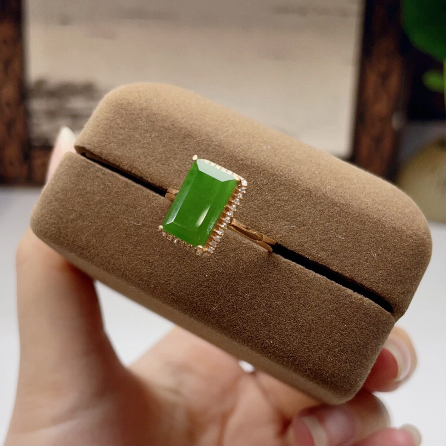 Jasper k gold square ring, 18k gold with South African real diamonds, exquisite multi-diamond inlay, delicate jade quality