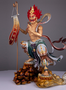 台湾黄铜彩绘面燃大士王菩萨摆件