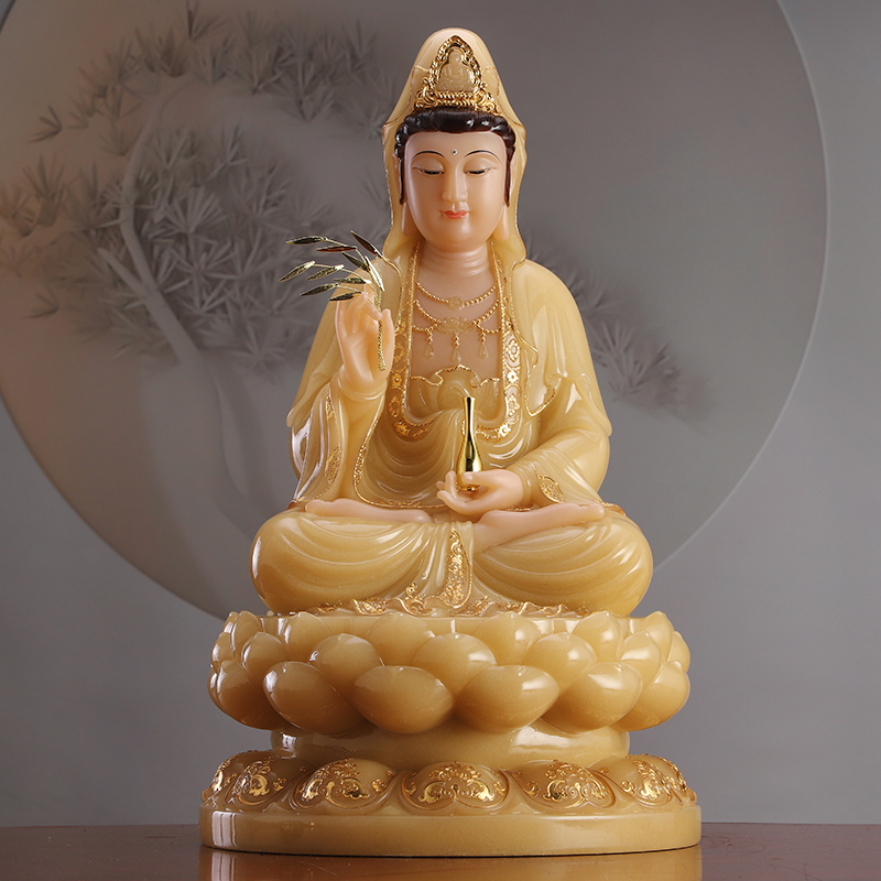 汉白玉镶金地藏王菩萨像供奉佛像家用摆件九华山地藏王娑婆三圣像 - 图1