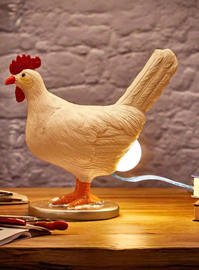 树脂跨境新品仿真白色下蛋鸡装饰品新奇特小夜灯卧室家居摆件