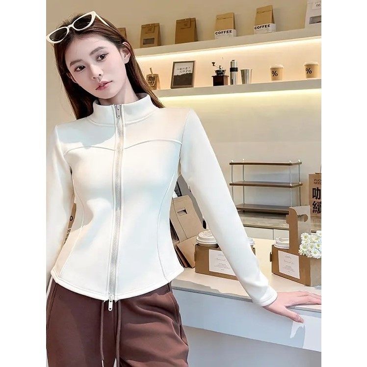 加绒加厚短外套女秋冬2025新款羊羔绒立领保暖瑜伽上衣,淘宝优惠券,粉丝福利购,淘宝优惠卷