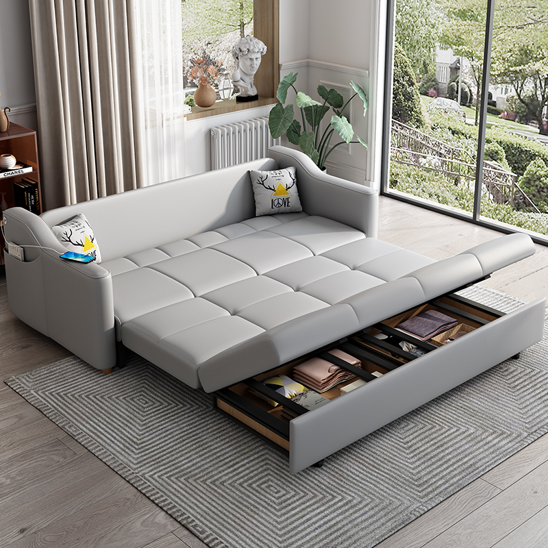 沙发床科技布客厅小户型储物两用折叠抽拉式双三人直排2024年新款 - 图1
