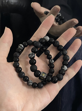 暗黑风黑色串珠个性手链男