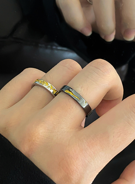 开口可调节小众黑金色男戒指