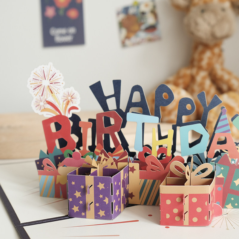 立体高级感儿童生日贺卡ins风生日会周年生日快乐感谢DIY手写留言