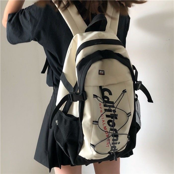 韩国ins新款大容量双肩包抽绳反光条学生书包电脑背包运动工装包