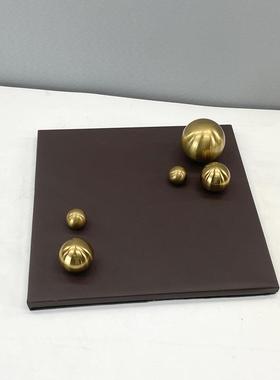 现代简约北欧黑色卡其色PU皮金属球装饰托盘 样板间客厅收纳摆件