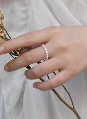 苏黎白巧时尚珍珠925纯银戒指