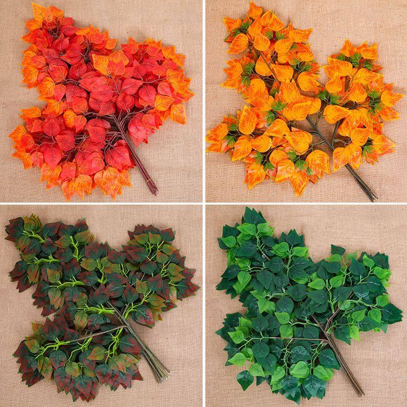 仿真菩提树叶乌桕叶榉树叶秋色过胶树叶真树工程造景装饰假树叶 - 图3