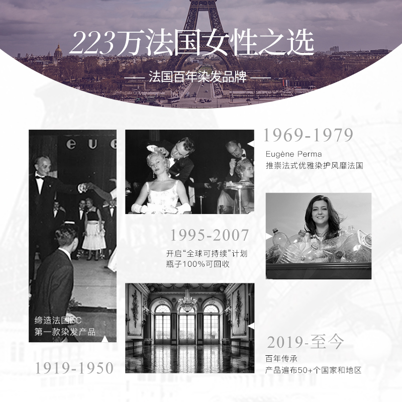 2盒/法国EC琉色染发剂纯植物天然精油黑紫色黑茶色在家染发膏泡泡