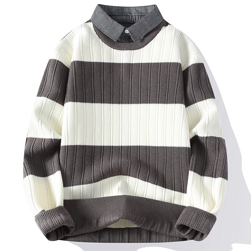 假两件毛衣男秋冬季2024新款打底针织衫衬衫领男款加厚毛线衣外套,淘宝优惠券,粉丝福利购,淘宝优惠卷