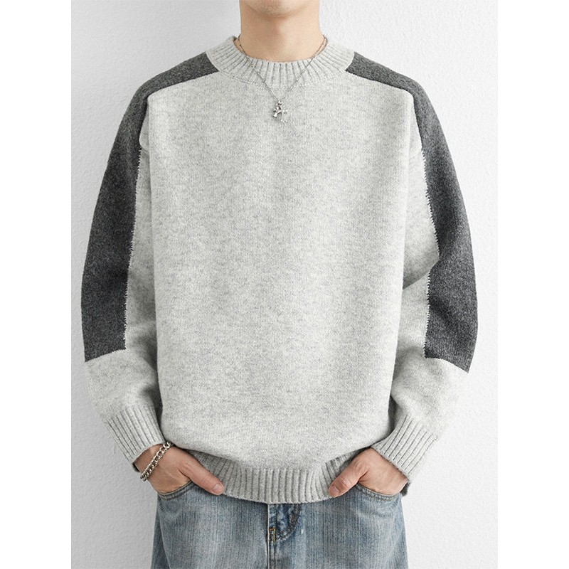 高级感原创拼色立领毛衣男秋冬保暖加厚插肩袖内搭打底针织羊毛衫,淘宝优惠券,粉丝福利购,淘宝优惠卷