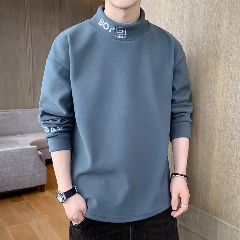 德绒打底衫男士长袖t恤秋冬加厚保暖内搭上衣潮流刺绣半高领卫衣,淘宝优惠券,粉丝福利购,淘宝优惠卷