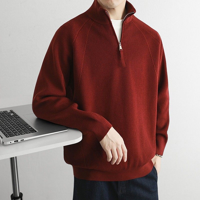 高级感本命年红色半拉链立领毛衣男秋冬季美式加厚套头针织衫线衣,淘宝优惠券,粉丝福利购,淘宝优惠卷