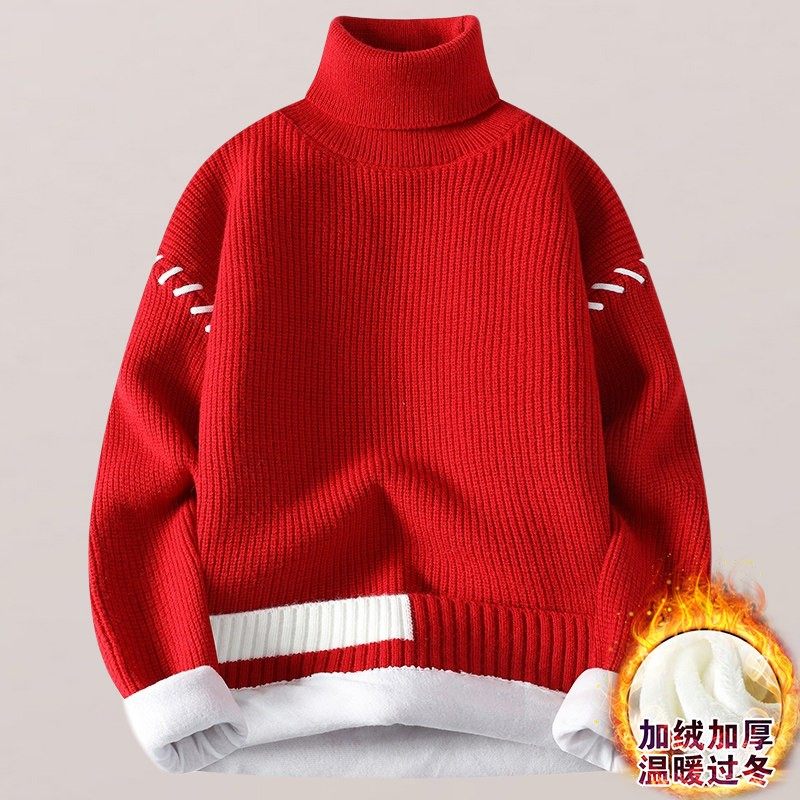 高领毛衣男秋冬新款宽松毛线衣青少年学生加绒加厚保暖针织打底衫,淘宝优惠券,粉丝福利购,淘宝优惠卷