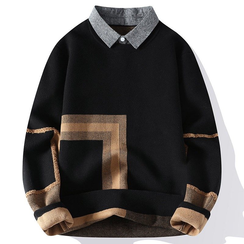 高端假两件衬衫领毛衣男士秋冬季2025新款保暖青年内搭打底针织衫,淘宝优惠券,粉丝福利购,淘宝优惠卷