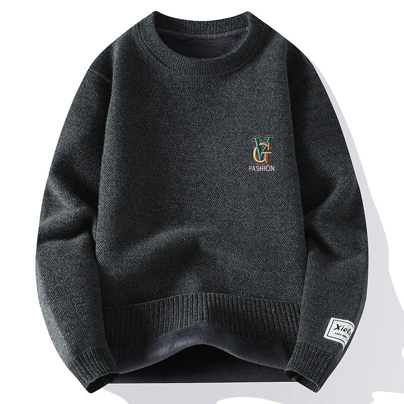 雪尼尔加绒加厚刺绣毛衣男秋冬季保暖针织打底衫宽松内搭男装线衣,淘宝优惠券,粉丝福利购,淘宝优惠卷