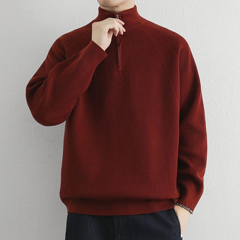 高级感本命年红色半拉链立领毛衣男秋冬季美式加厚套头针织衫线衣,淘宝优惠券,粉丝福利购,淘宝优惠卷