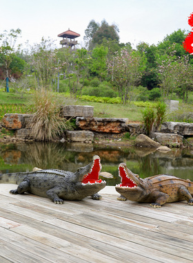 艺家乡户外鳄鱼雕塑公园水景