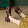 Retro round toe mid-heel soft-soled loafers for women
