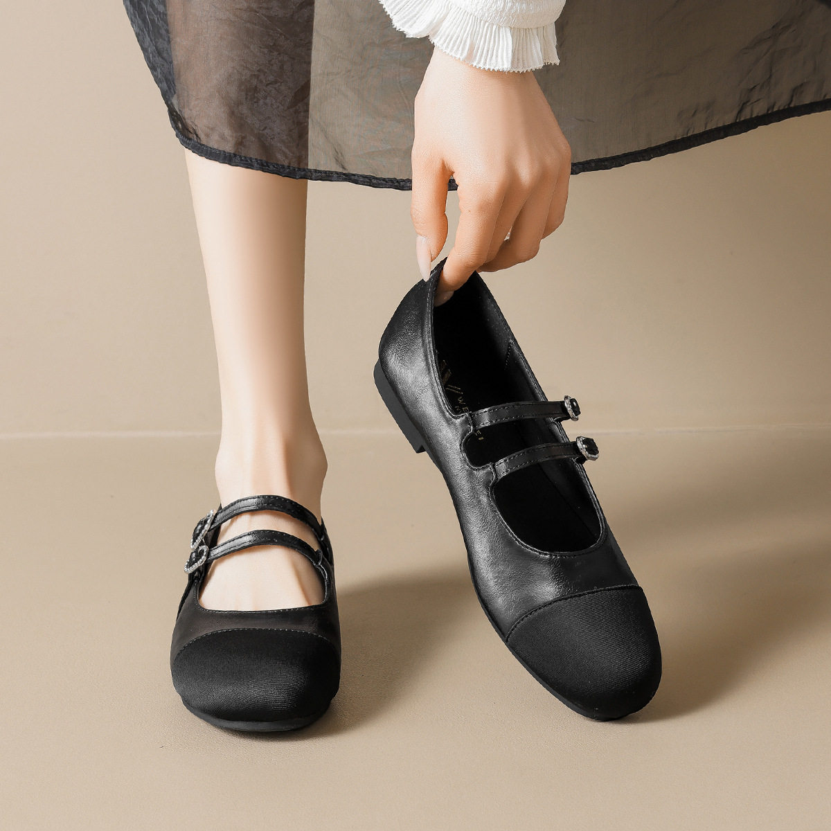 法式小香风玛丽珍鞋女款2026春夏新款拼色平底一字带芭蕾大码单鞋,淘宝优惠券,粉丝福利购,淘宝优惠卷