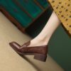 Retro round toe mid-heel soft-soled loafers for women