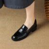 Retro round toe mid-heel soft-soled loafers for women