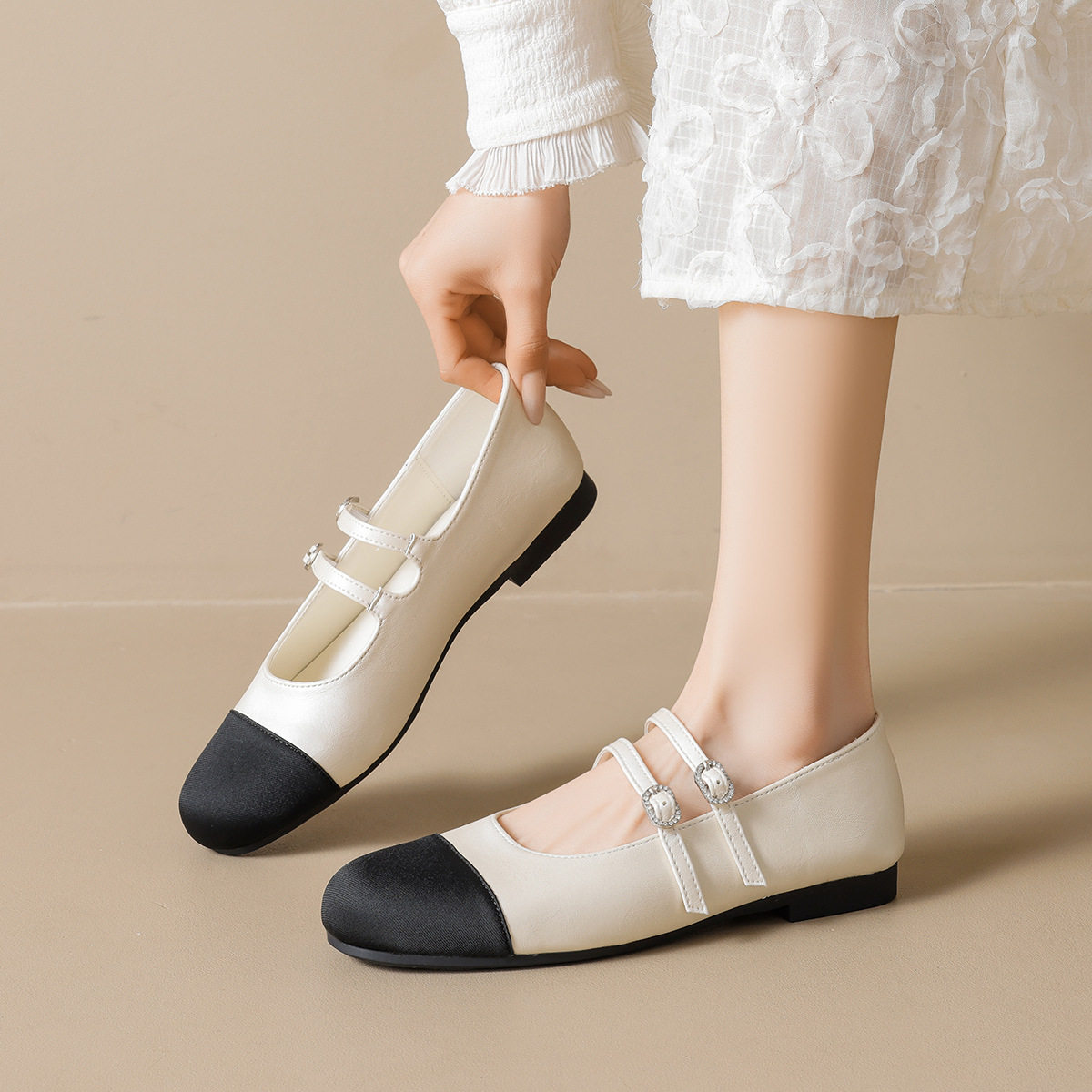 法式小香风玛丽珍鞋女款2026春夏新款拼色平底一字带芭蕾大码单鞋,淘宝优惠券,粉丝福利购,淘宝优惠卷