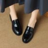 Retro round toe mid-heel soft-soled loafers for women