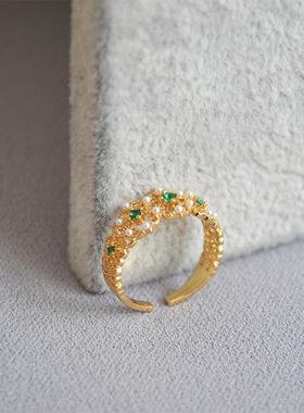 东莞市丽恒饰品西洋古董宫廷风雕刻蕾丝祖母绿宝石镶嵌珍珠戒指食