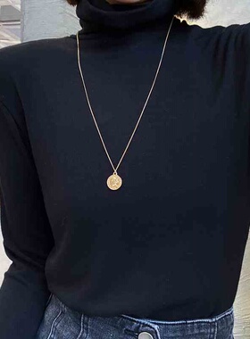 金币人像项链女简约长款毛衣链复古潮人秋冬多层欧美小众配饰锁骨