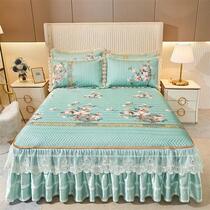 Ice Silk Cool Mat 2023 New Bed Skirt Three Sets Ice Silk Mat Bed Cover Foldable Mat machine washable bedding