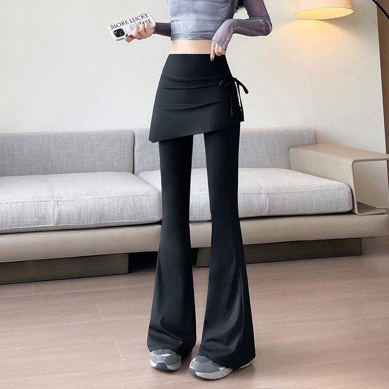瑜伽裤女高腰提臀2025新款抽皱喇叭裙裤假两件微喇普拉提训练服秋
