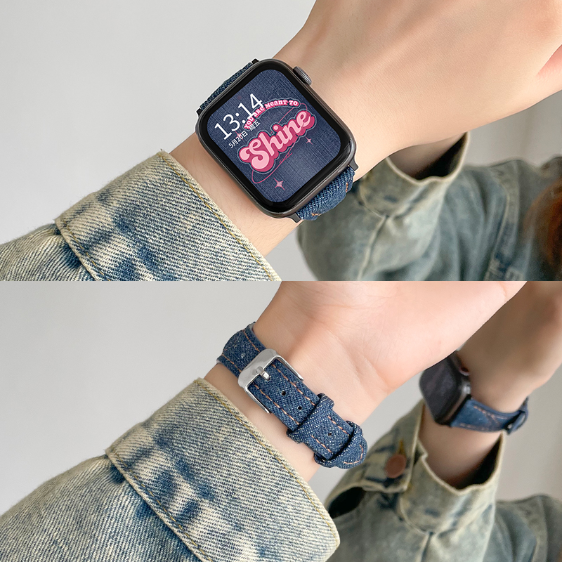 适用iwatchs8表带创意牛仔皮质iwatchse苹果手表s7/s6/s5/s4代手表带女生新款applewatchse2女款小众真皮高级 - 图3