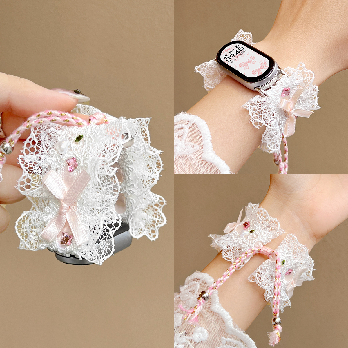 适用小米手环10手表带新款蕾丝9nfc版表链女款8高级感小众智能运动九十代陶瓷版专用7电子6韩系5秋冬系列女生 - 图0