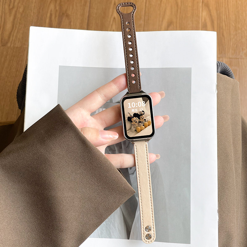适用小米手环8pro手表带10新款高颜值9pro版真皮智能7运动手腕带6女生九代红米手表带链watch4/5女款表链手带