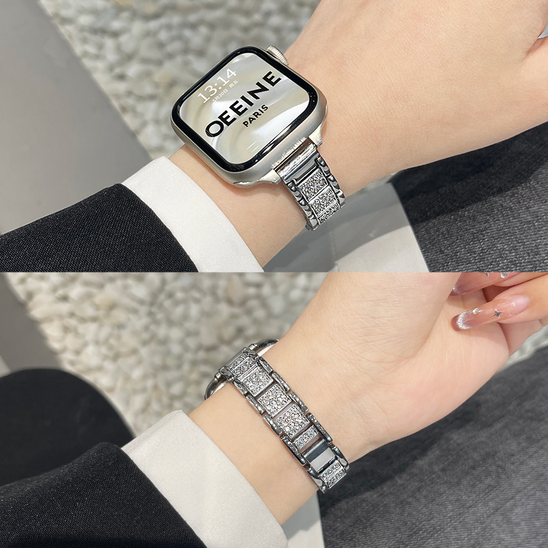 学长家适用于iwatchs9手表带苹果手表applewatchs9表带新款金属满钻iwatchse高级感女款s8s7s6小众s5s4小香风 - 图0