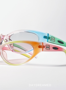 小众牛油果色UV400环绕设计墨镜