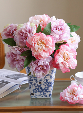 牡丹花芍药仿真花束高级感客厅餐桌插花绢花家居桌面花艺装饰摆件