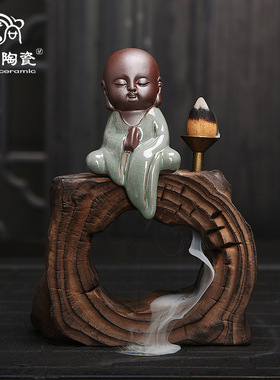 云尚 茶宠摆件创意小和尚紫砂倒流香炉茶具配件家居办公艺术摆件