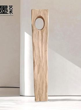 侘寂风实木墩底座中古风柱子雕塑台客厅茶室玄关落地民宿复古摆件