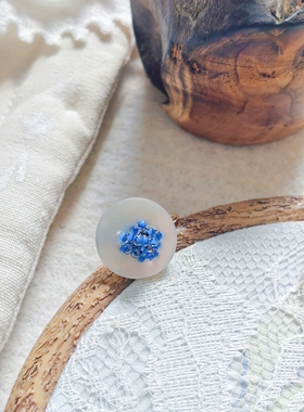 弥亦「结绮」天然贝壳纽扣钩针米珠戒指小众饰品