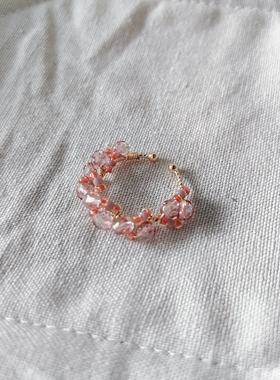 弥亦「游丝转」捷克珠手工串珠戒指开口圈指环撞色小众饰品