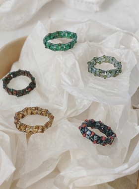 弥亦「提拉米苏」半提拉串珠戒指手工原创设计指环