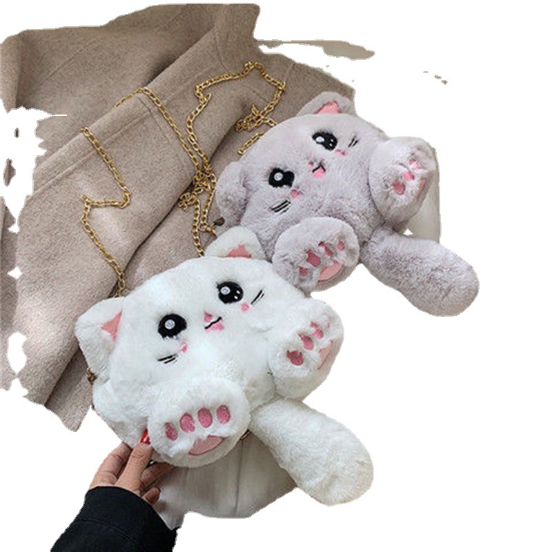 stall plush cute cat bag ladies shoulder slung chain - 图3