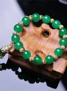 绿冰手串阳吊色合金链女士