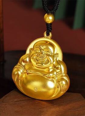 新款圆福弥勒佛金色吊坠