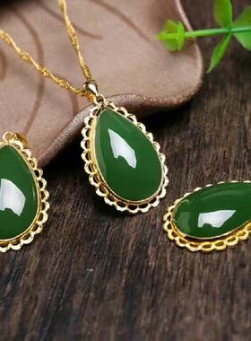 花边水滴绿金O字链新中式项链